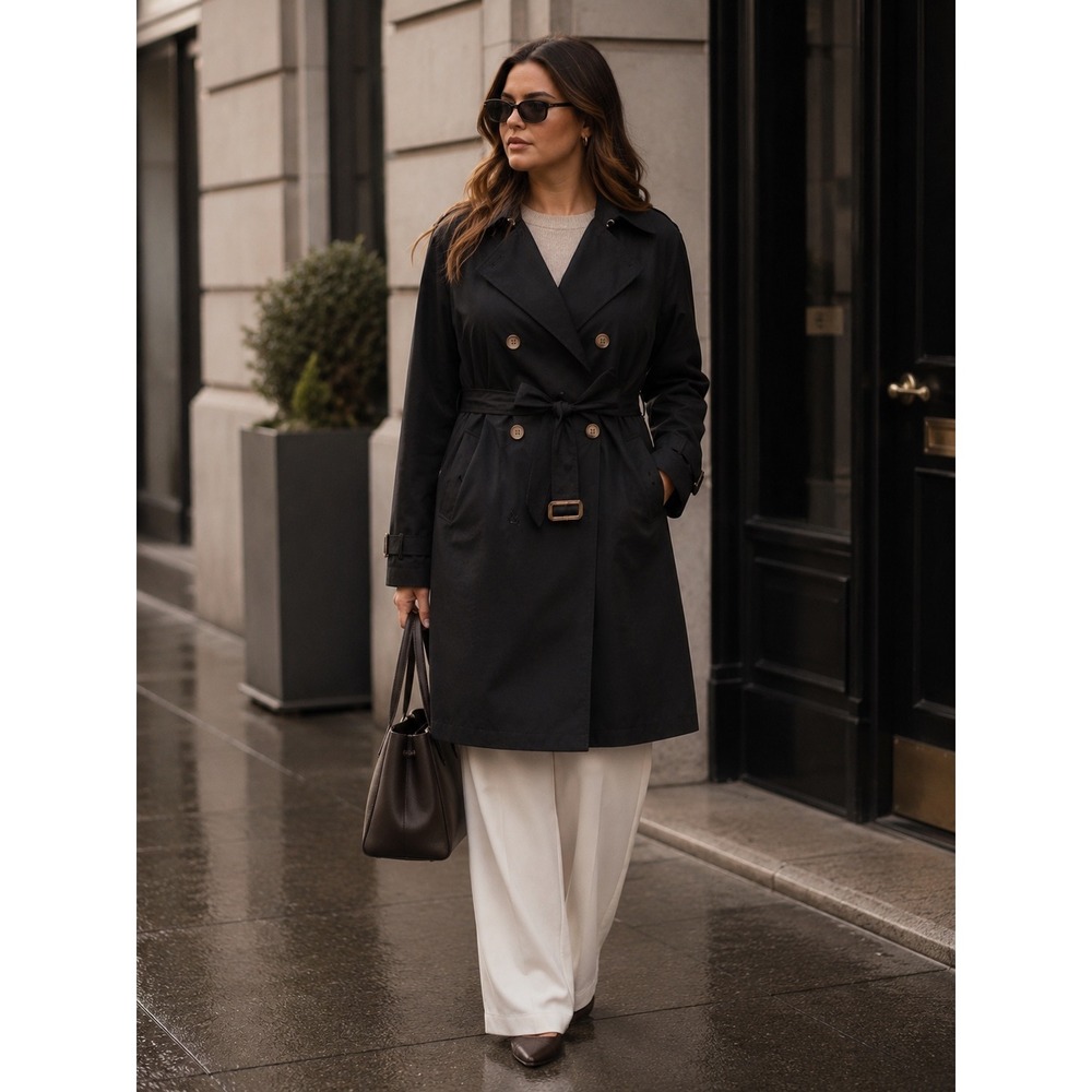 Trench Coat London Fog Womens Black Double Breasted XL